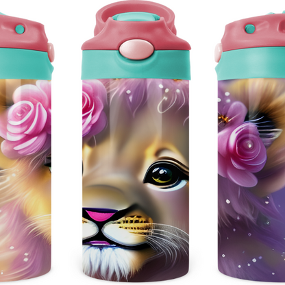 Baby Cub With Roses Flower Kids 12 oz Water Bottle Flip Top by Crafty Casey's