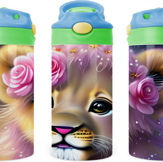 Baby Cub With Roses Flower Kids 12 oz Water Bottle Flip Top by Crafty Casey's