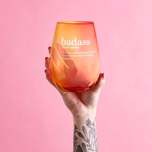 Badass Jumbo Stemless Wine Glass in Orange Pink Ombre | 30 Oz. | Holds an Entire Bottle of Wine by The Bullish Store