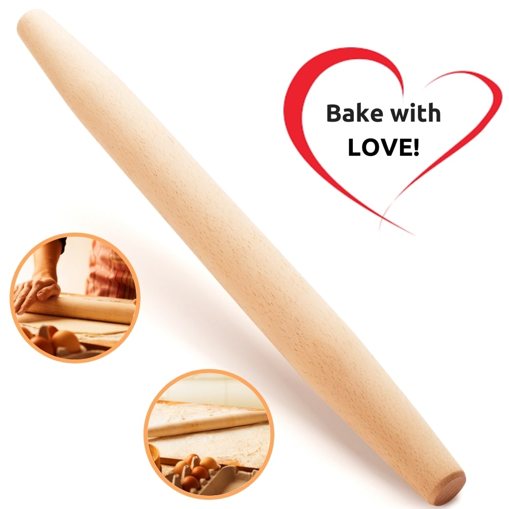 Mr. Woodware - French Wooden Rolling Pin 18″ x 1.55″ for Baking Pizza Pastry Dough, Pie Crust & Cookie by Mr. Woodware