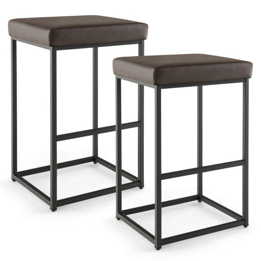 30 Inch Barstools Set of 2 with PU Leather Cover-Brown by VYSN