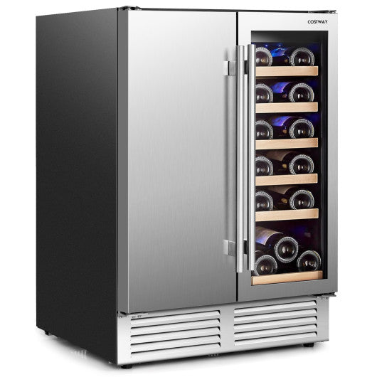 2-in-1 Beverage and Wine Cooler with Independent Temperature Control and LED Lights-Silver by VYSN