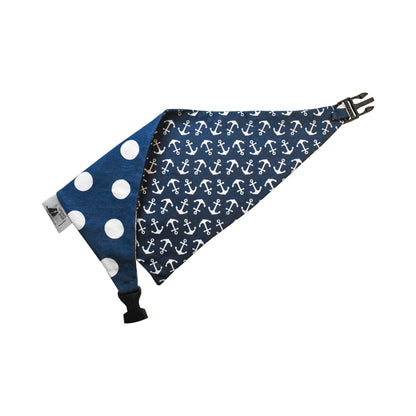 Navy Anchors Reversible Dog Bandana by Uptown Pups