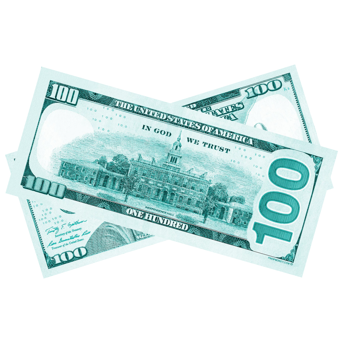 100x $100 New Series Turquoise Bills by Prop Money Inc