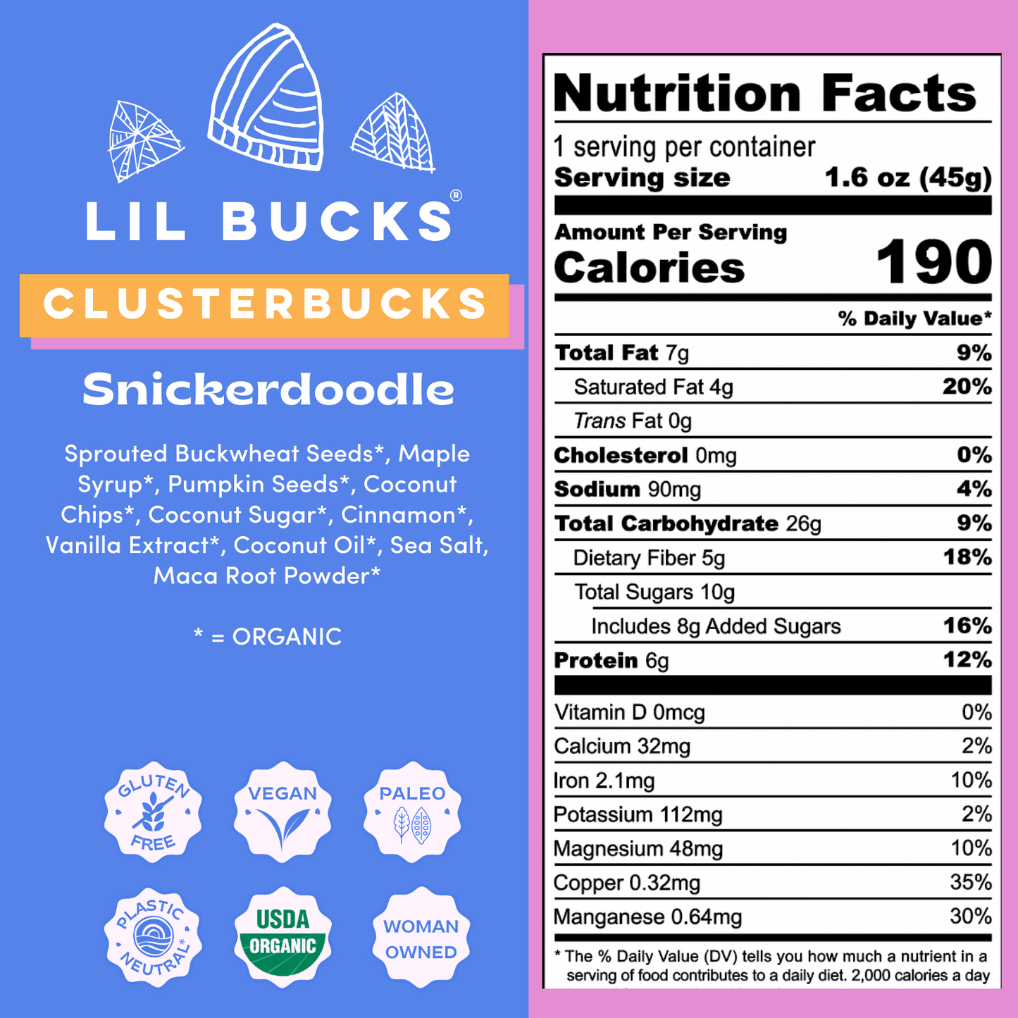 Snickerdoodle Clusterbucks 1.6oz SNACK PACK! (8 pack) by Lil Bucks