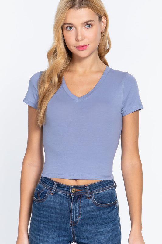 Short Sleeve V-neck Crop Top by BlakWardrob