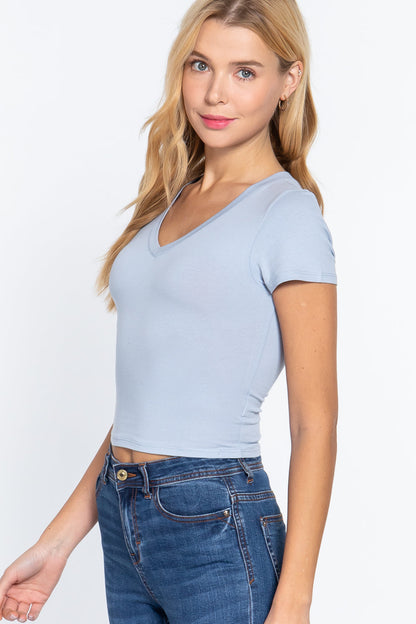 Short Sleeve V-neck Crop Top by BlakWardrob