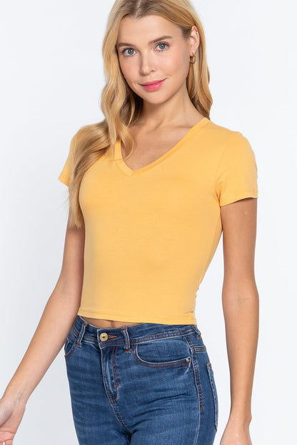 Short Sleeve V-neck Crop Top by BlakWardrob