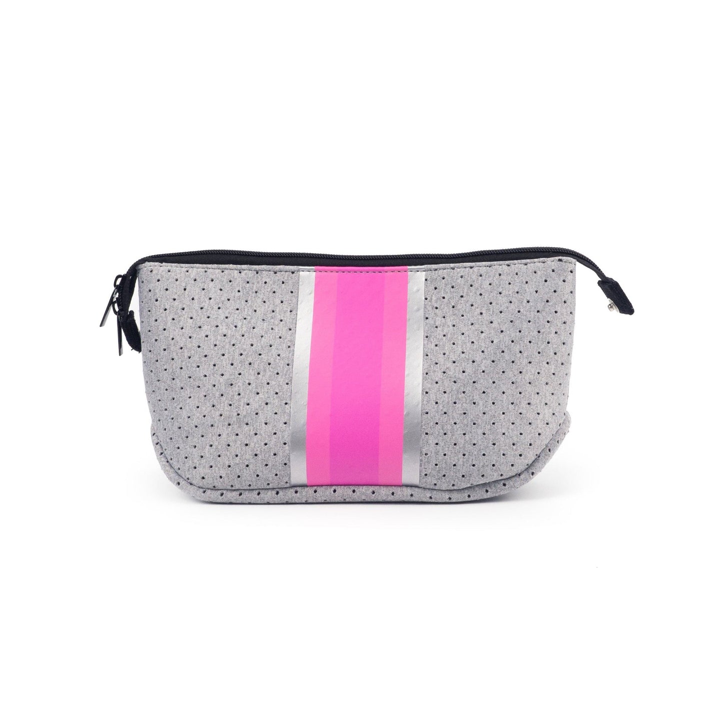 The Maria Neoprene Cosmetic Bag - Gray with Pink Stripe by Babs+Birdie