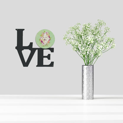 White Collie Green Flowers Metal Wall Artwork LOVE CK4361WALV by Caroline's Treasures