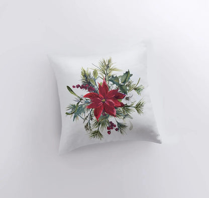Christmas Poinsettia with Holly Throw Pillow Cover | Holiday Decor | Christmas Throw Pillow | Christmas Home Decor | Elegant Luxury Decor by UniikPillows