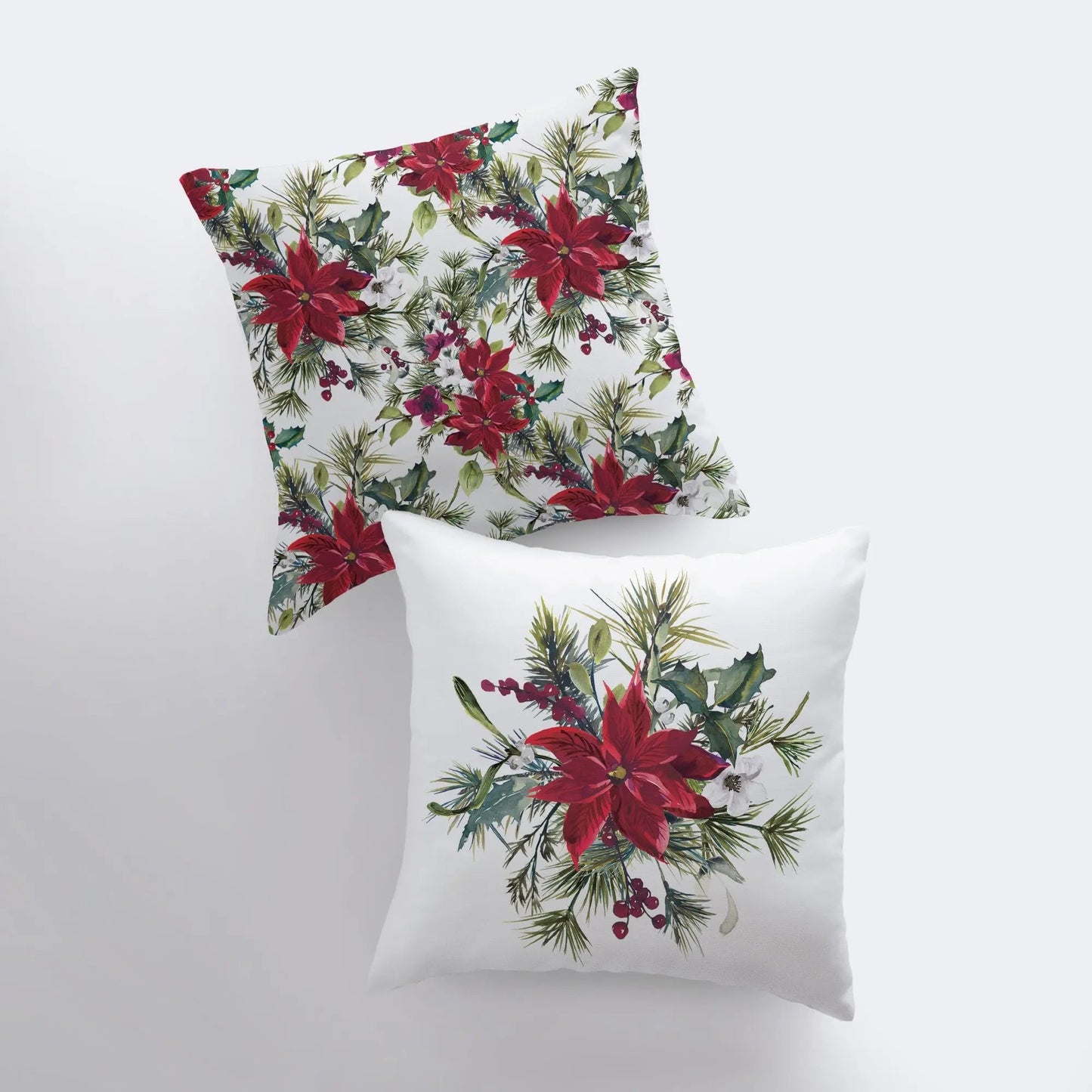 Christmas Poinsettia with Holly Throw Pillow Cover | Holiday Decor | Christmas Throw Pillow | Christmas Home Decor | Elegant Luxury Decor by UniikPillows