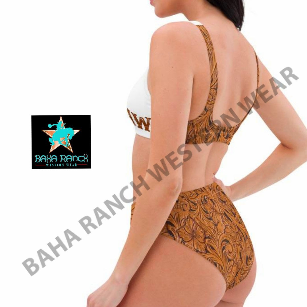 Yeehaw Tooled Leather Print Bikini by Baha Ranch Western Wear