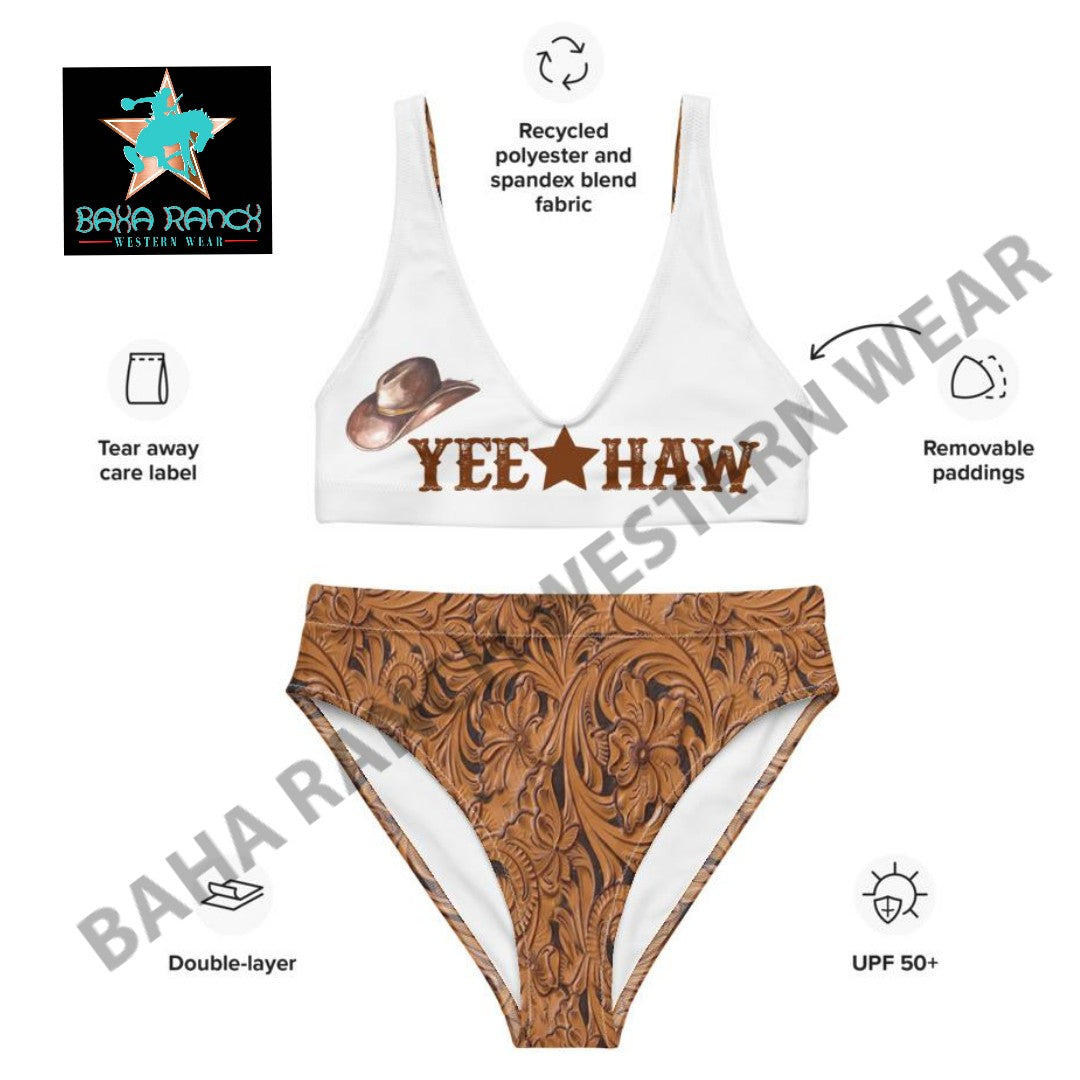 Yeehaw Tooled Leather Print Bikini by Baha Ranch Western Wear