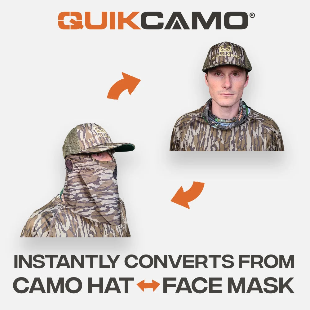 2-in-1 FRONT Face Mask and Camo Hat (Fitted and OSFM) by QuikCamo