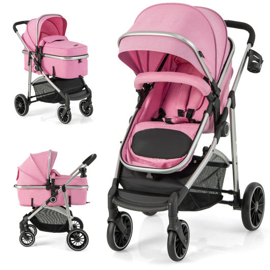 2-in-1 Convertible Baby Stroller with Reversible Seat-Pink by VYSN