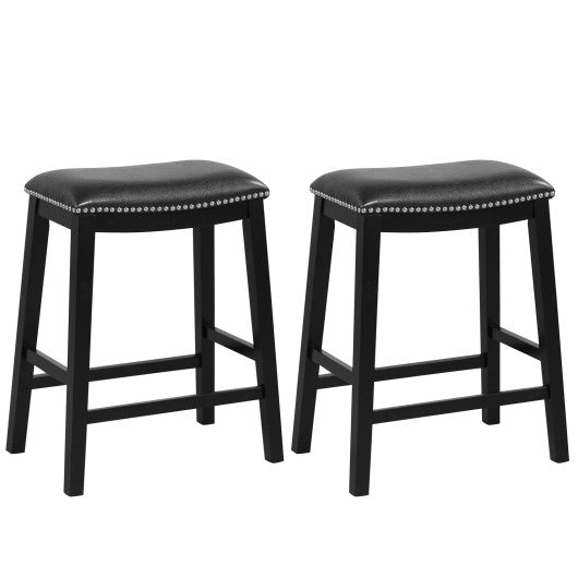 26 Inch Counter Height Bar Stool Set of 2 with Upholstered Seat-Black by VYSN