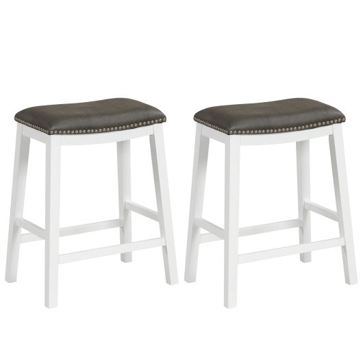 26 Inch Counter Height Bar Stool Set of 2 with Upholstered Seat-Gray by VYSN