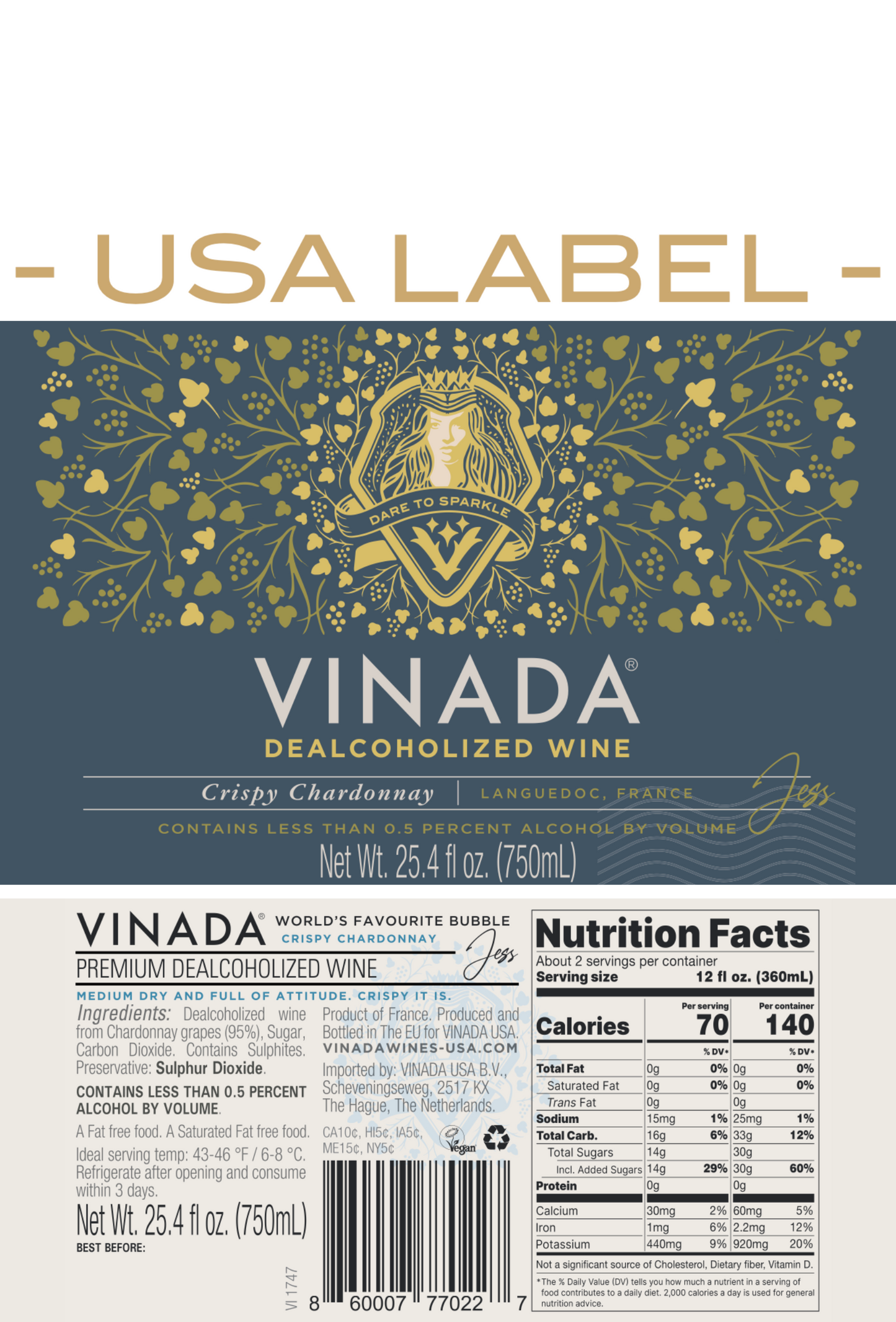 VINADA® - CRISPY CHARDONNAY (0%) 750 ML by VINADA USA