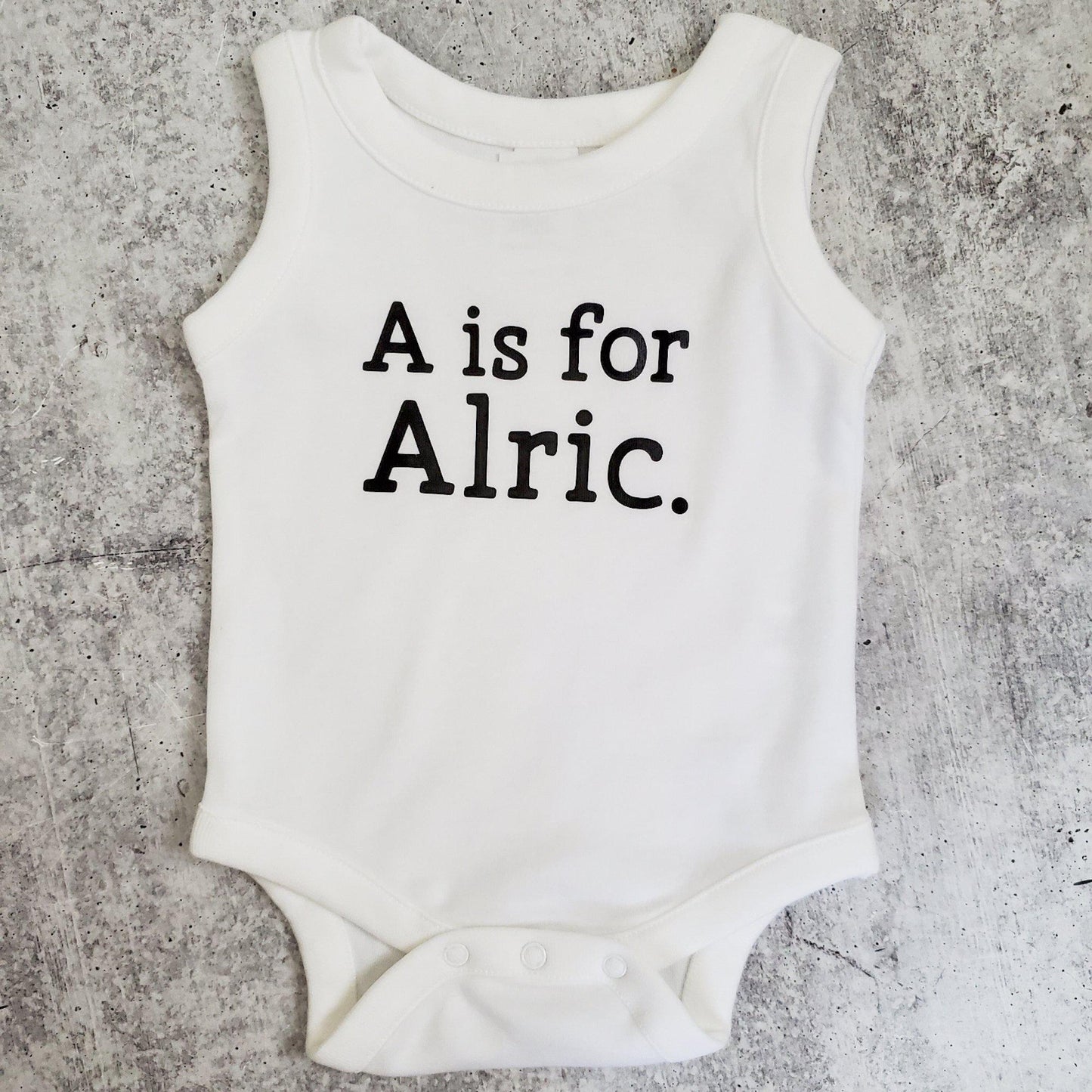 Custom Name Sleeveless Organic Cotton Baby Bodysuit by Salt and Sparkle