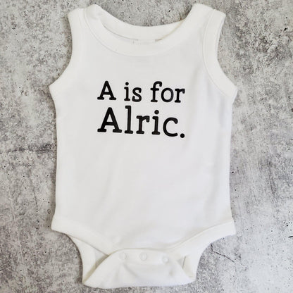 Custom Name Sleeveless Organic Cotton Baby Bodysuit by Salt and Sparkle