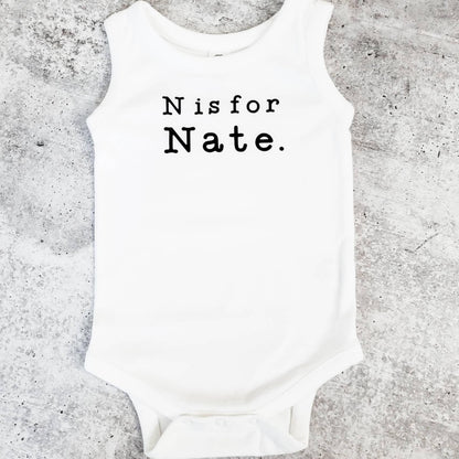 Custom Name Sleeveless Organic Cotton Baby Bodysuit by Salt and Sparkle