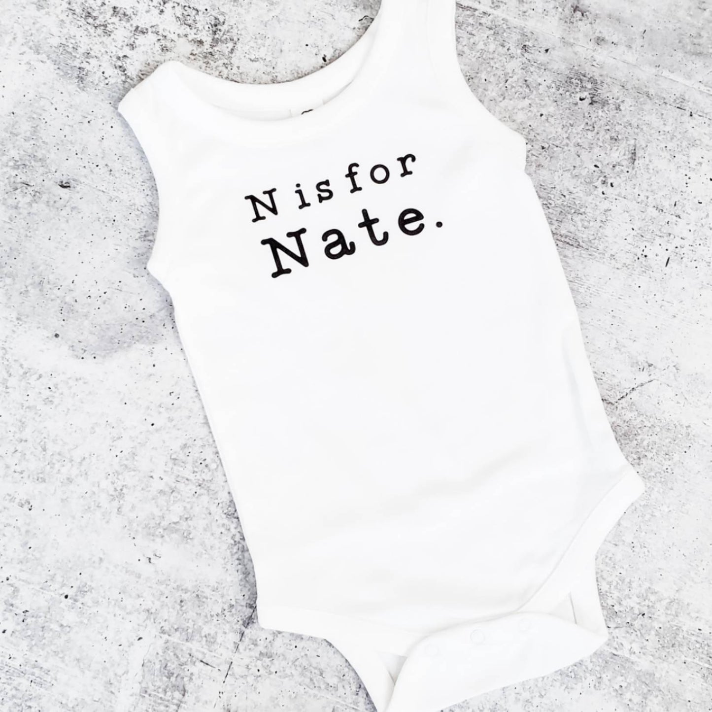 Custom Name Sleeveless Organic Cotton Baby Bodysuit by Salt and Sparkle