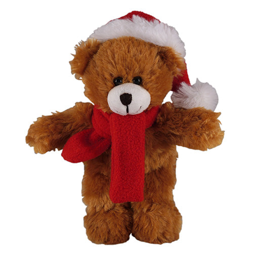 Soft Plush Stuffed Mocha Teddy Bear with Christmas Hat and Scarf by Plushland