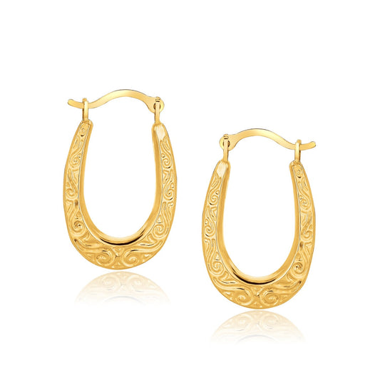 10k Yellow Gold Fancy Oval Hoop Earrings by Avera Group