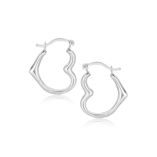 10k White Gold Heart Hoop Earrings by Avera Group