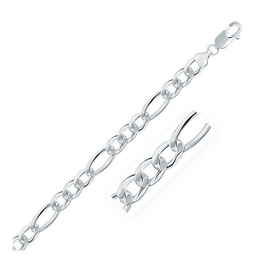 Rhodium Plated 8.1mm Sterling Silver Figaro Style Chain by Avera Group