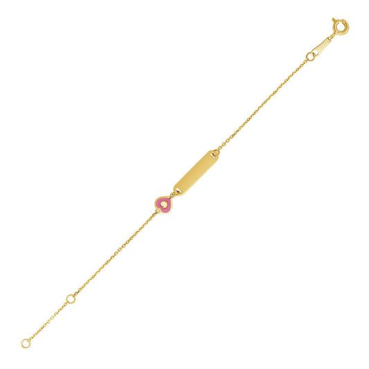 14k Yellow Gold 5 1/2 inch Childrens ID Bracelet with Enameled Heart by Avera Group