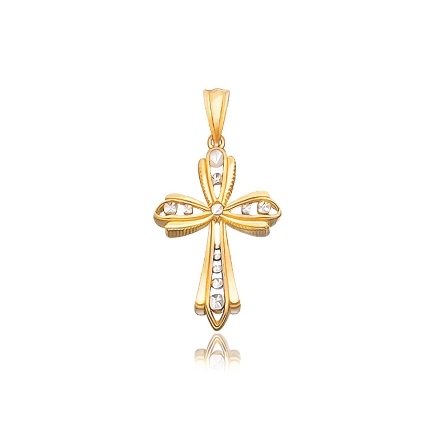 14k Two-Tone Gold Fancy Cross Pendant with Diamond Cuts by Avera Group