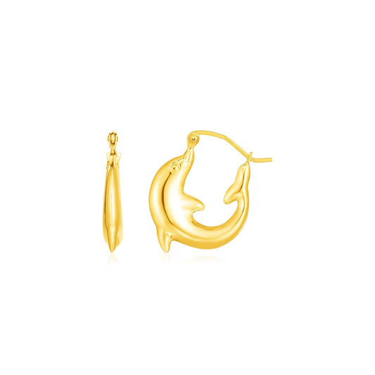 14 k Yellow Gold Dolphin Hoop Earrings by Avera Group