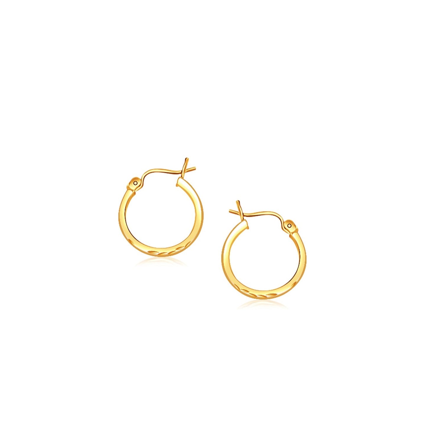 14k Yellow Gold Slender Hoop Earring with Diamond-Cut Finish (15mm Diameter) by Avera Group