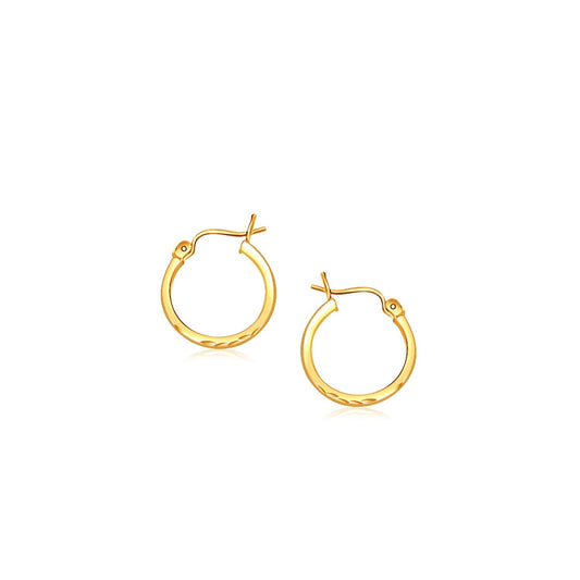 14k Yellow Gold Slender Hoop Earring with Diamond-Cut Finish (15mm Diameter) by Avera Group