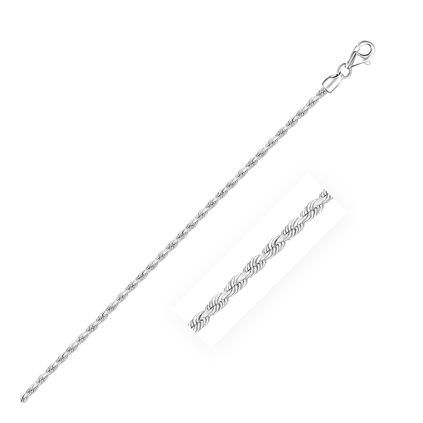 2.25mm 14k White Gold Diamond Cut Rope Anklet by Avera Group