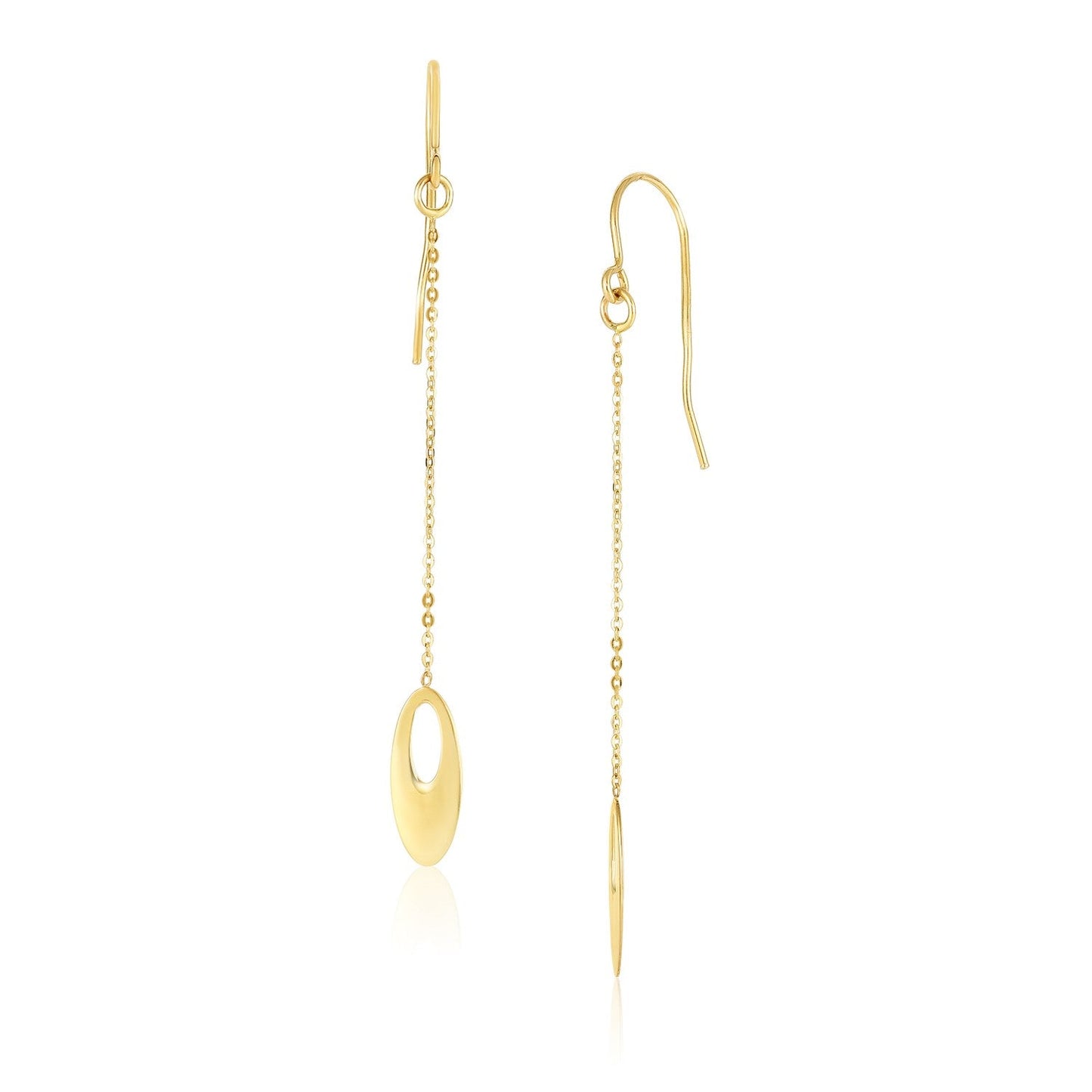 14k Yellow Gold Cutout Oval Chain Dangling Earrings by Avera Group