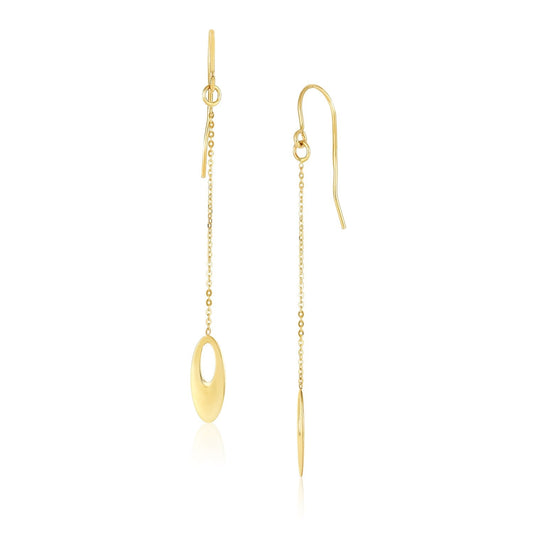 14k Yellow Gold Cutout Oval Chain Dangling Earrings by Avera Group