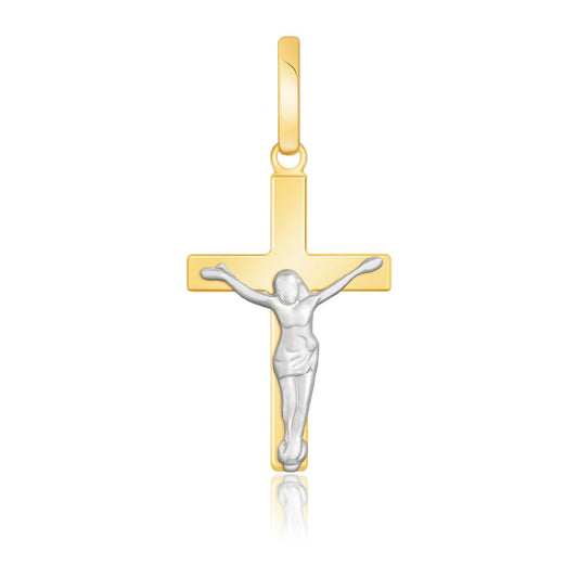 14k Two Tone Gold Crucifix Motif Pendant by Avera Group