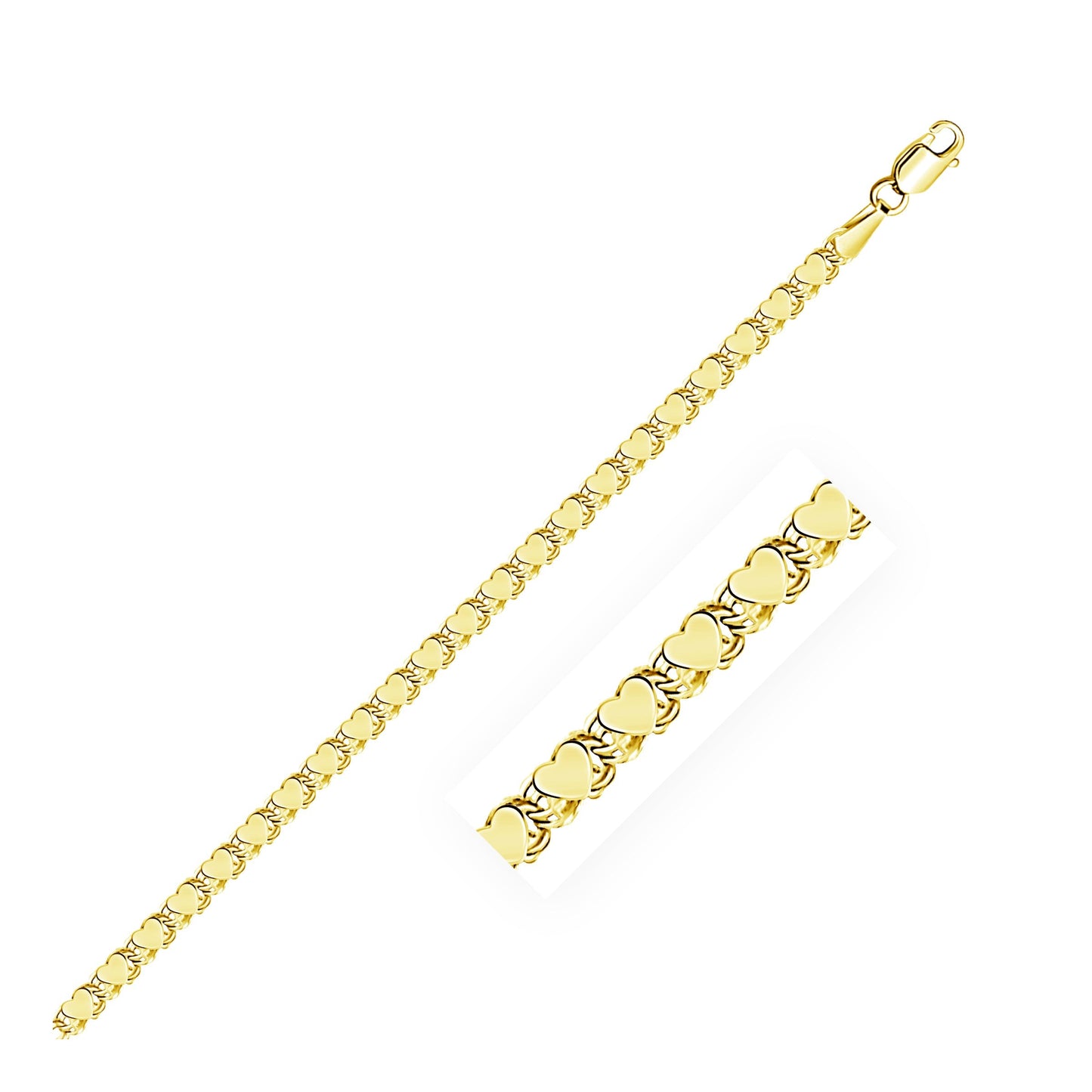 14k Yellow Gold Heart Bracelet (3.00 mm) by Avera Group