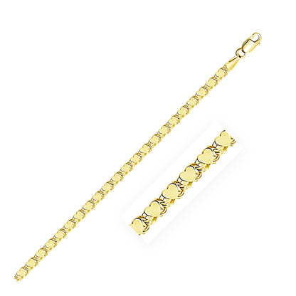 14k Yellow Gold Heart Bracelet (3.00 mm) by Avera Group