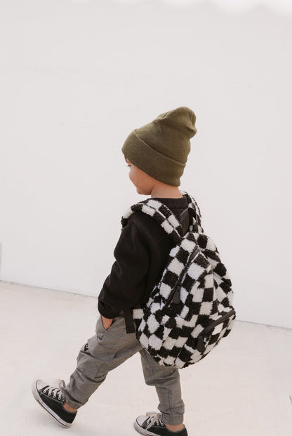 The Aspen Mini Backpack- Sherpa Black and White Check by Big Little Wish