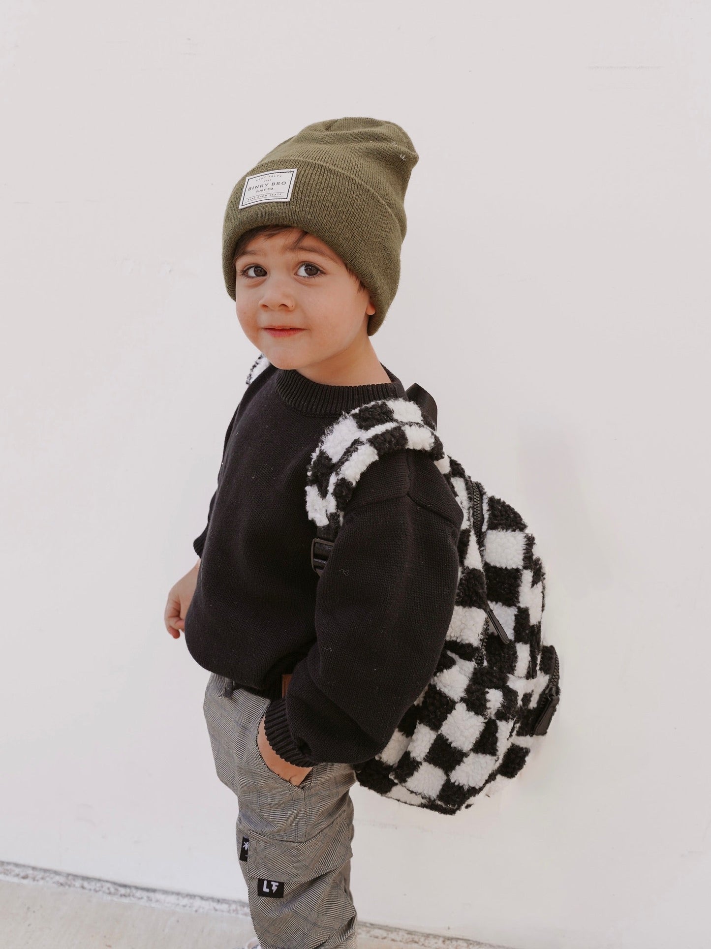 The Aspen Mini Backpack- Sherpa Black and White Check by Big Little Wish