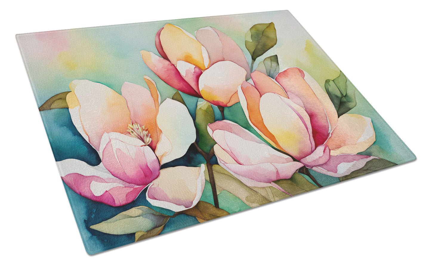 Mississippi Magnolia in Watercolor Glass Cutting Board Large by Caroline's Treasures