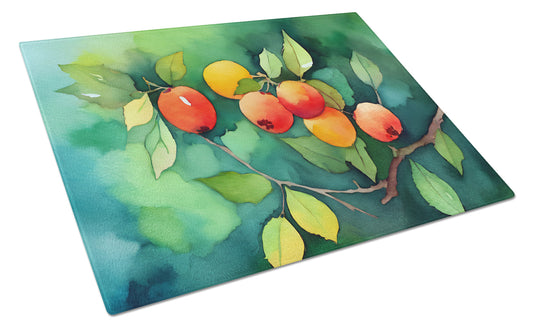 Missouri Hawthorns in Watercolor Glass Cutting Board Large by Caroline's Treasures