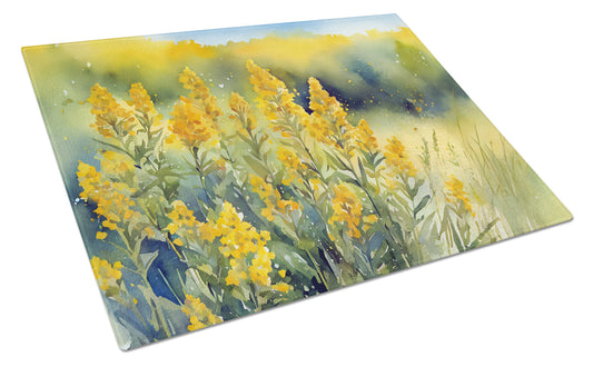 Nebraska Goldenrod in Watercolor Glass Cutting Board Large by Caroline's Treasures