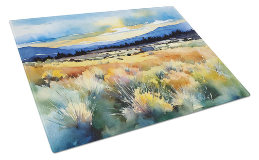 Nevada Sagebrush in Watercolor Glass Cutting Board Large by Caroline's Treasures