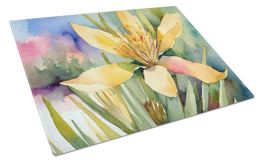 New Mexico Yucca Flower in Watercolor Glass Cutting Board Large by Caroline's Treasures