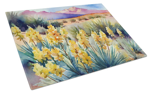 New Mexico Yucca Flower in Watercolor Glass Cutting Board Large by Caroline's Treasures